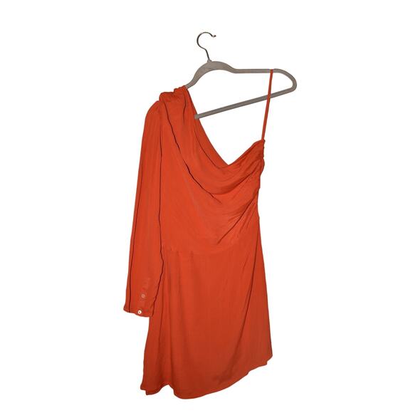 RUE STIIC NEW $210 Long Sleeve One Shoulder Mini Dress Terra‎ Cotta Medium - Picture 4 of 6